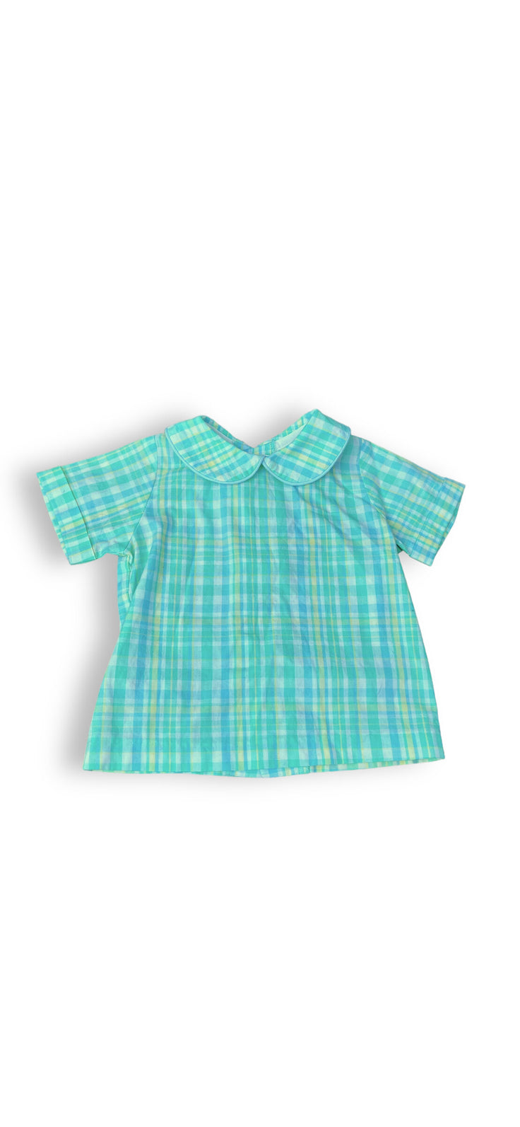 Size 9 month Bailey boys aqua plaid shirt short sleeve Peter Pan collar shirt Default Title / 9 month / Boy