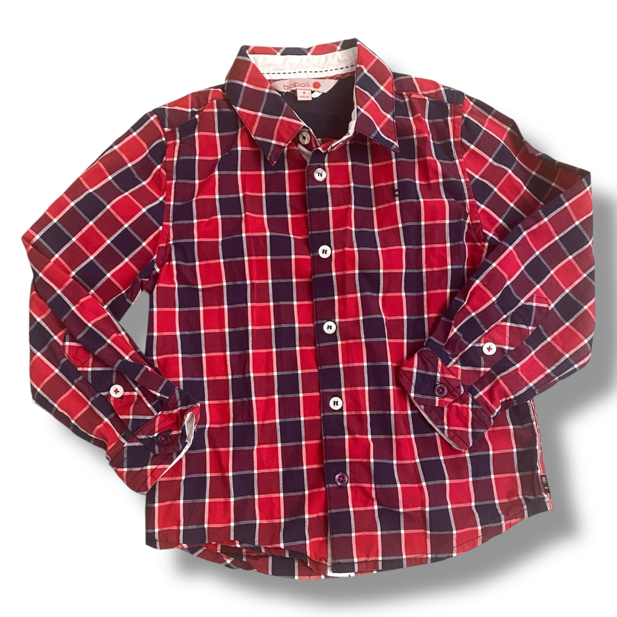 Size 4 Boboli red and navy checkered button up Default Title / 4 / Boy