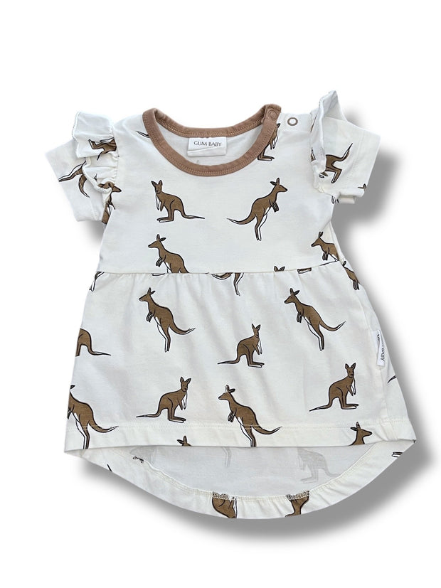Size 0-3 month Gum Baby white kangaroo dress Default Title / 0-3 month / Girl