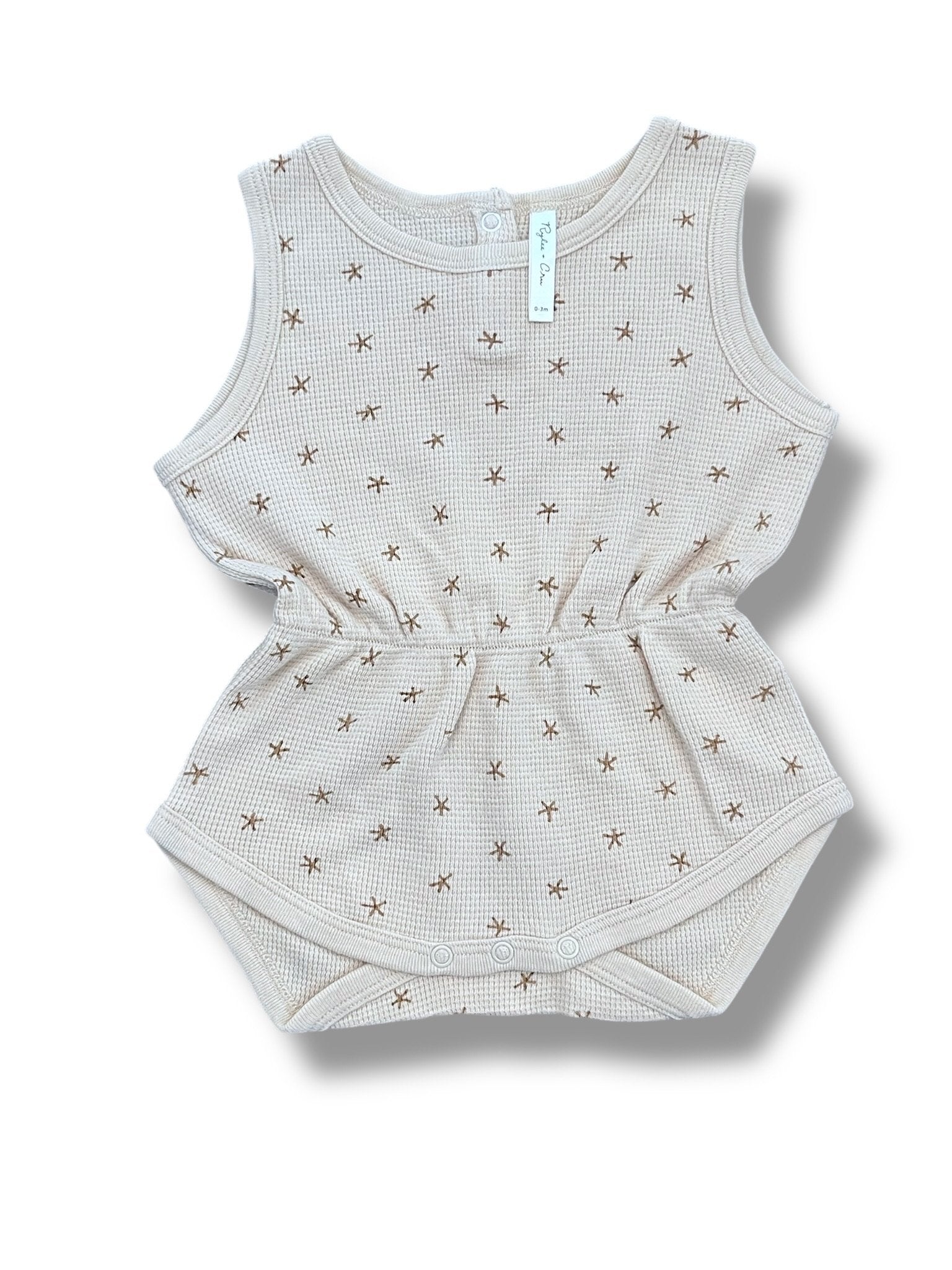 Size 0-3 month Rylee and Cru ecru waffle romper with starfish Default Title / 0-3 month / Girl