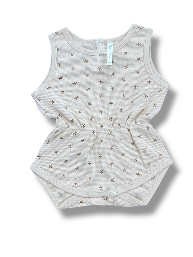 Size 0-3 month Rylee and Cru ecru waffle romper with starfish Default Title / 0-3 month / Girl