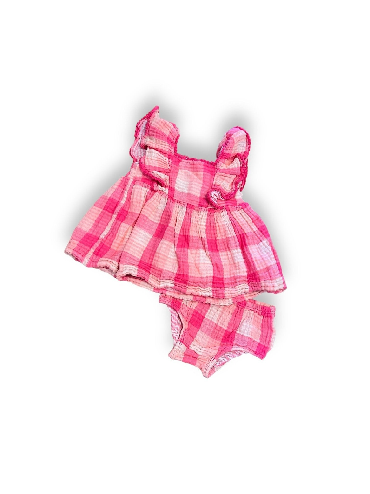 Size 3 month Tucker and Tate pink plaid gauze dress with bloomers Default Title / 3 / Girl