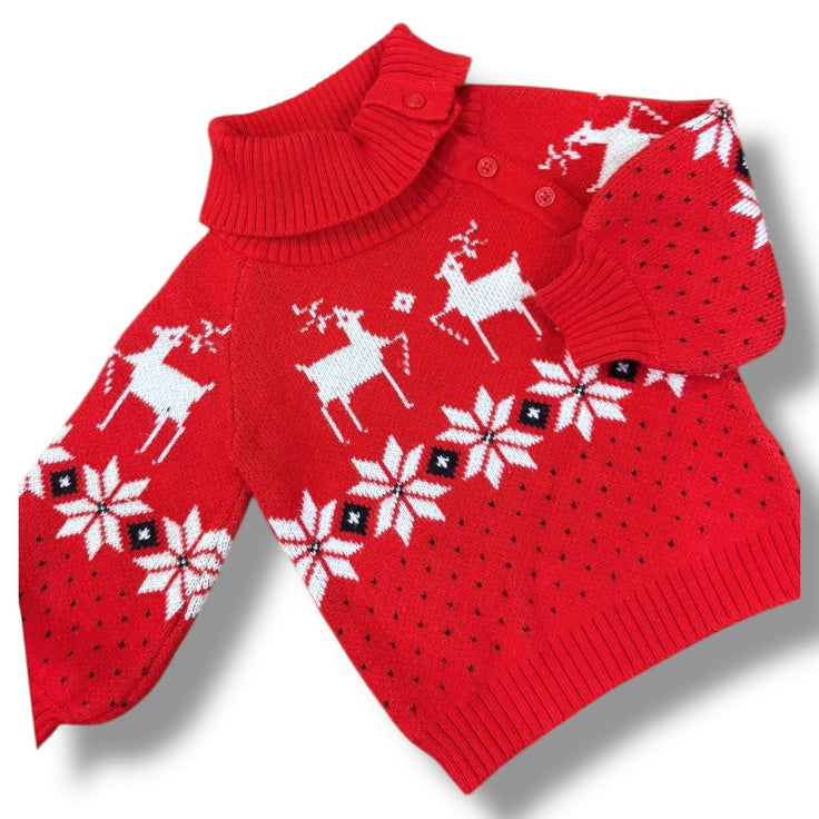 Size 18-24 month Janie & Jack red turtleneck sweater w/ reindeer, snowflakes Default Title / 18-24 month / Boy