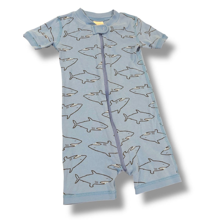 Size 3T Hanna Andersson blue short-sleeve zip-up pajamas w/ sharks Default Title / 3 / Boy