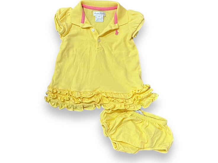 Size 6 month Ralph Lauren yellow polo dress with ruffle hem and bloomers Default Title / 6 month / Girl