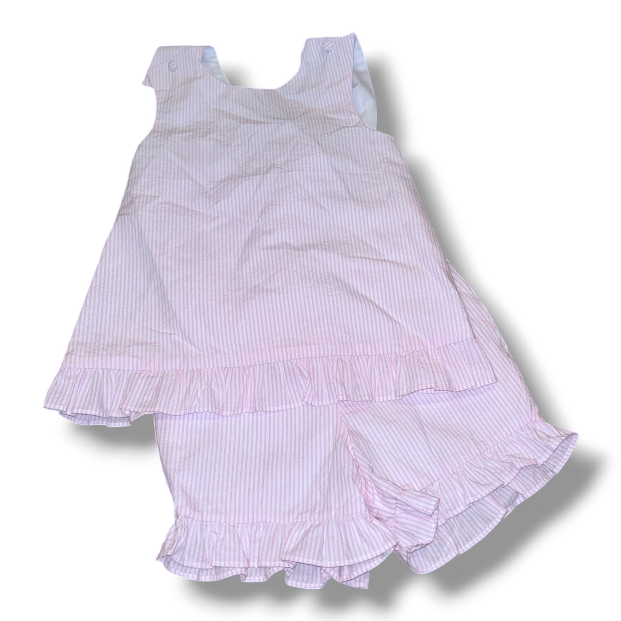 Size 6 Stitchy Fish pink/white striped set: cross-back top and shorts w/ ruffle Default Title / 6 / Girl