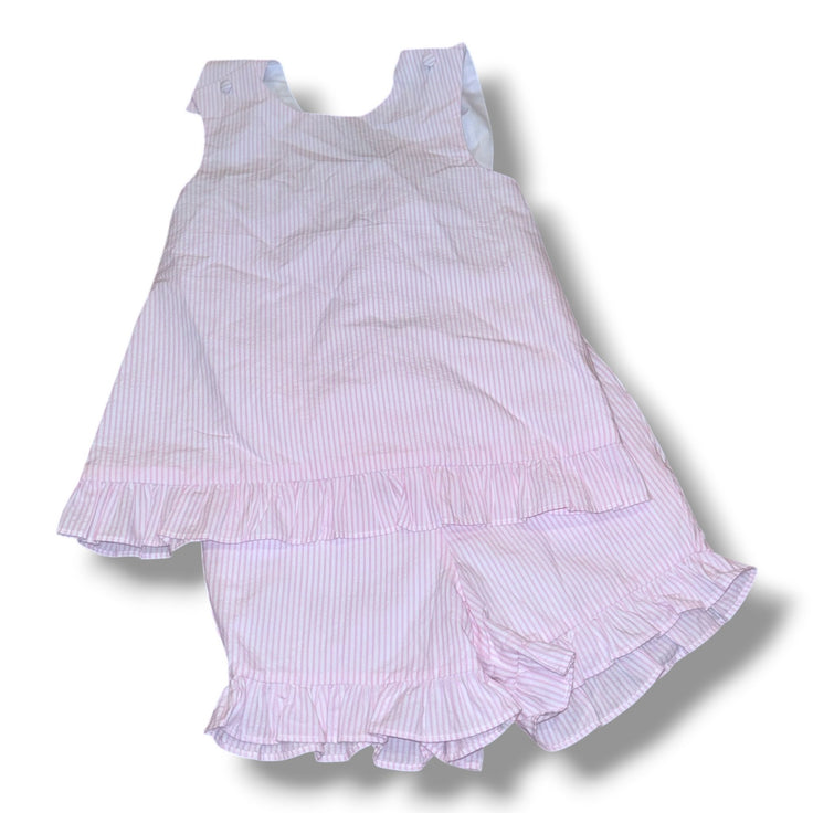 Size 6 Stitchy Fish pink/white striped set: cross-back top and shorts w/ ruffle Default Title / 6 / Girl
