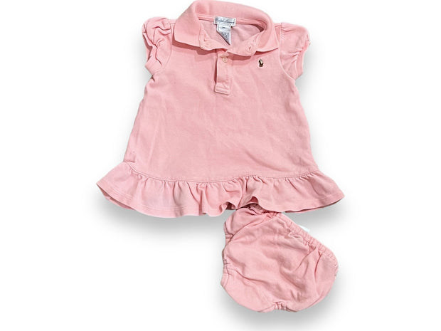 Size 6 month Ralph Lauren navy knit dress with pockets with white trim and bloomers, wash wear Default Title / 6 month / Girl