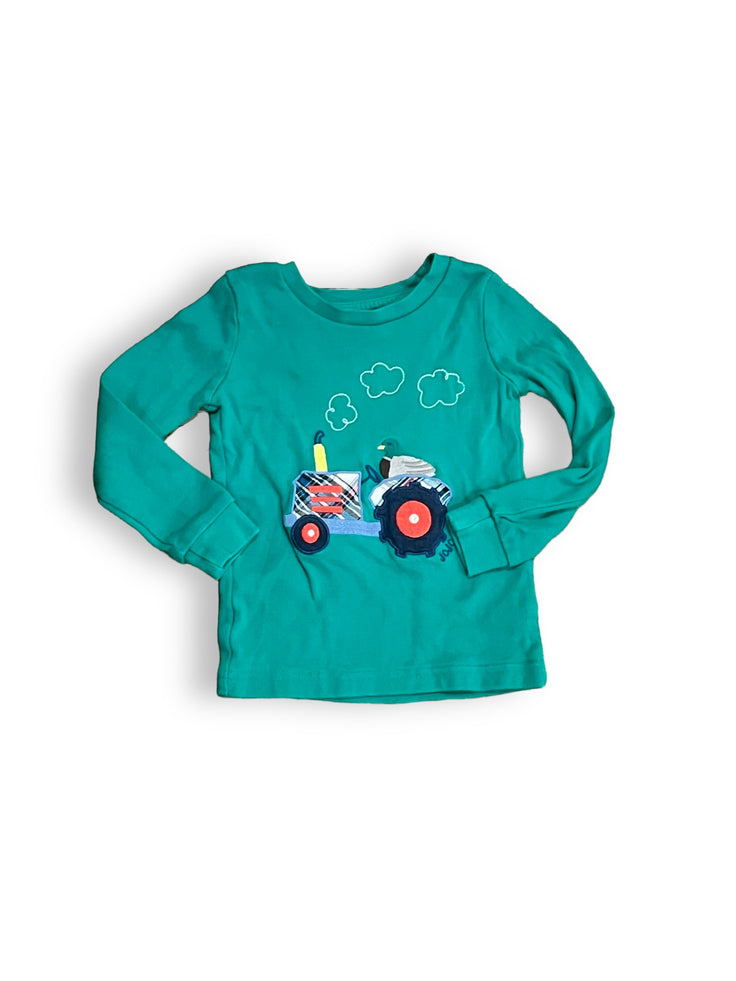 Size 2-3 JoJo Maman Bebe green long sleeve with duck riding tractor Default Title / 3-Feb / Boy