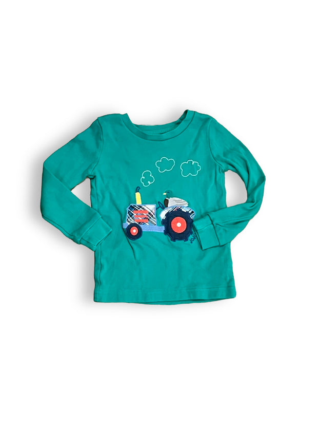 Size 2-3 JoJo Maman Bebe green long sleeve with duck riding tractor Default Title / 3-Feb / Boy