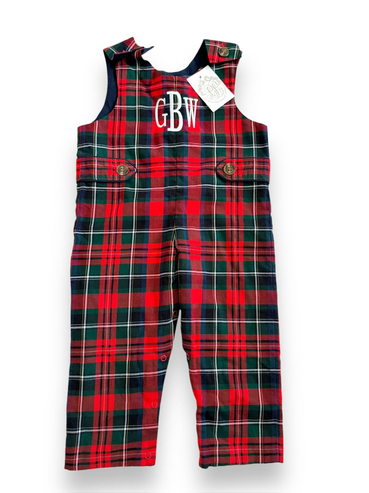 Size 18-24 month TBBC NWT red, navy, white plaid longall with 'GBW' embroidered initials Default Title / 18-24 month / Boy
