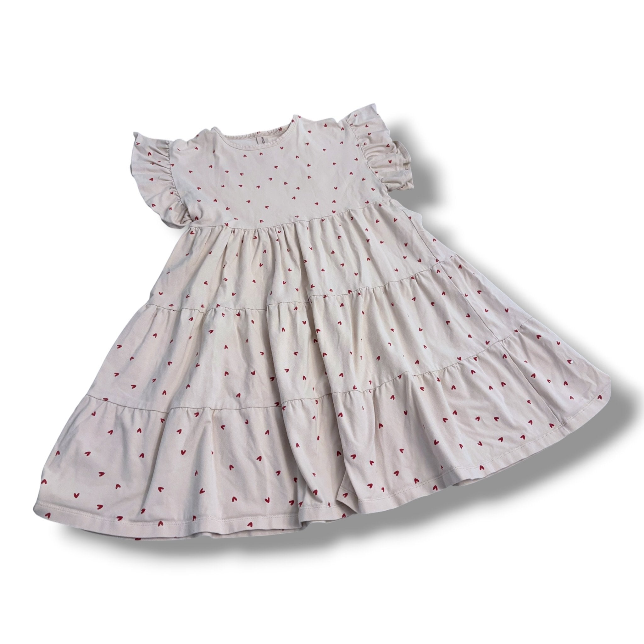 Size 8 Kids on the Moon cream tiered dress with red hearts Default Title / 8 / Girl