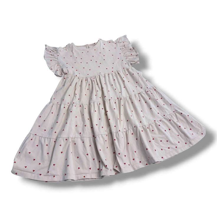 Size 8 Kids on the Moon cream tiered dress with red hearts Default Title / 8 / Girl