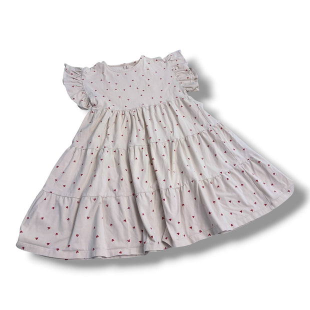 Size 8 Kids on the Moon cream tiered dress with red hearts Default Title / 8 / Girl