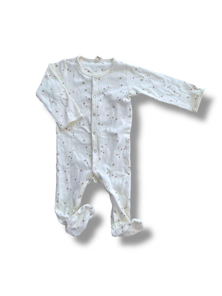 Size 12-18 Quincy Mae footie snap sleeper, cream with tan stars Default Title / 12-18 month / -