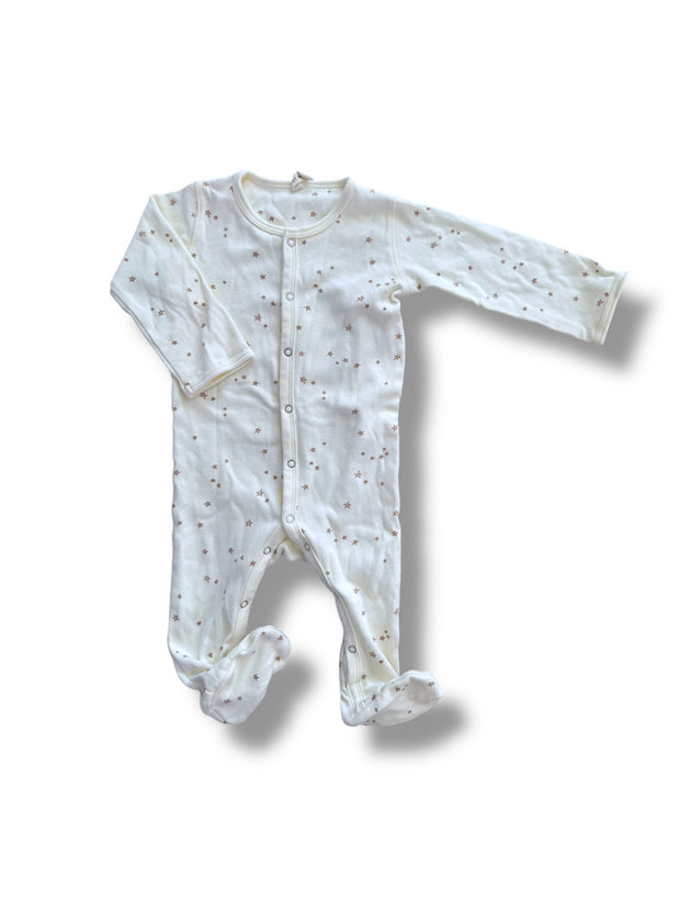 Size 12-18 Quincy Mae footie snap sleeper, cream with tan stars Default Title / 12-18 month / -