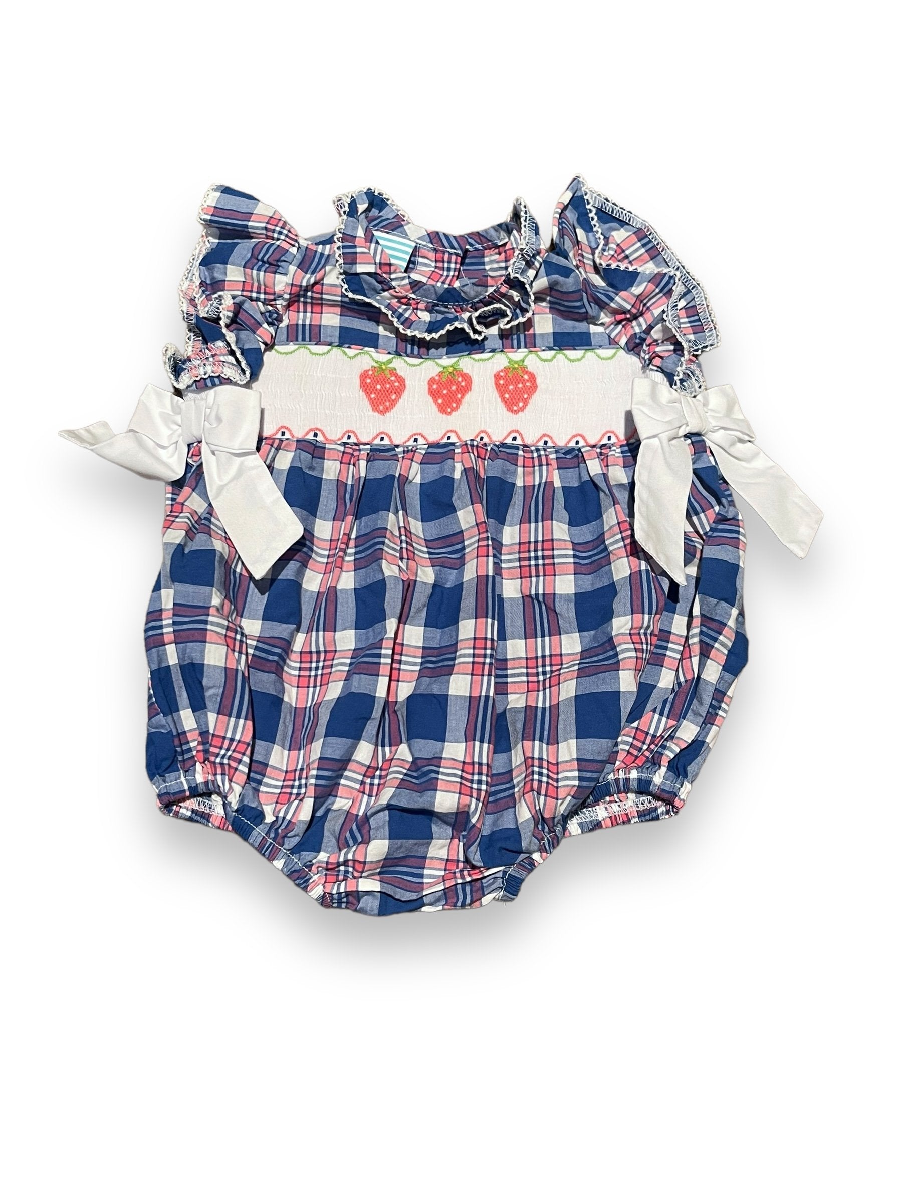 Size 6 months Southern Sunshine plaid bubble with strawberries Default Title / 6 month / Girl