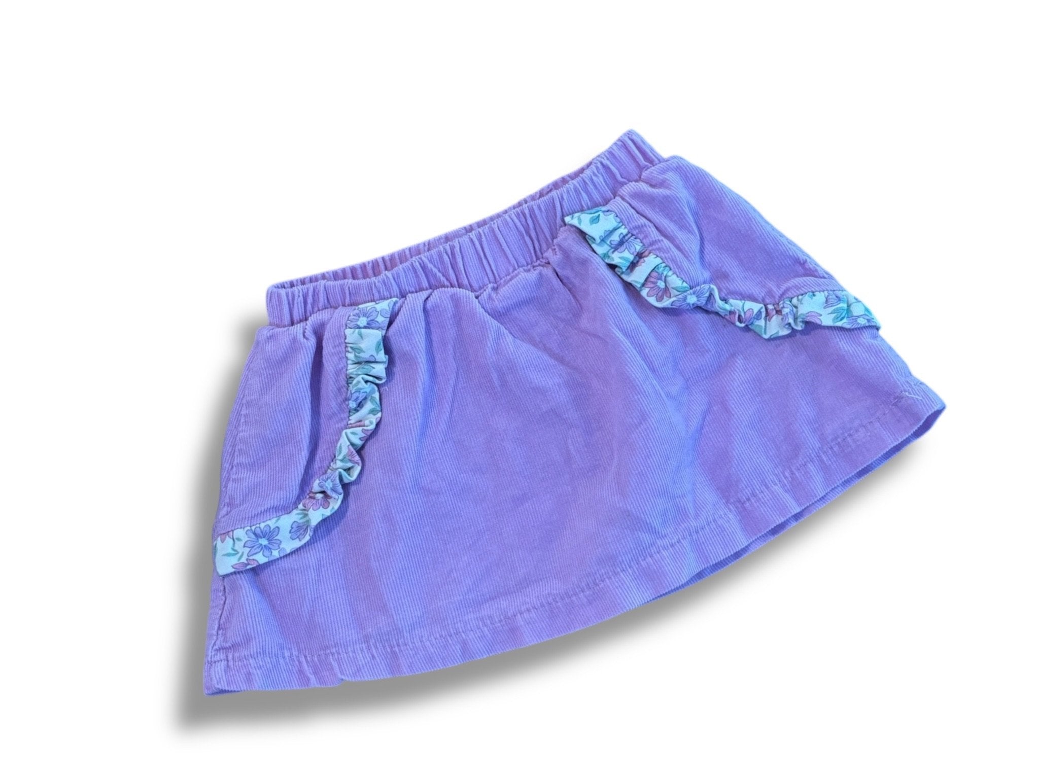 Size 12 month Stitchy Fish lavender corduroy skort w/ floral ruffles Default Title / 12 / Girl