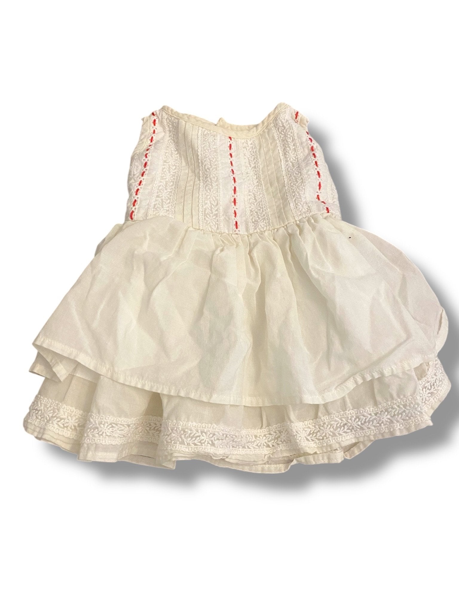 Size 18 month Well Dressed Wolf white lace tiered dress with red thread accents Default Title / 18 month / Girl