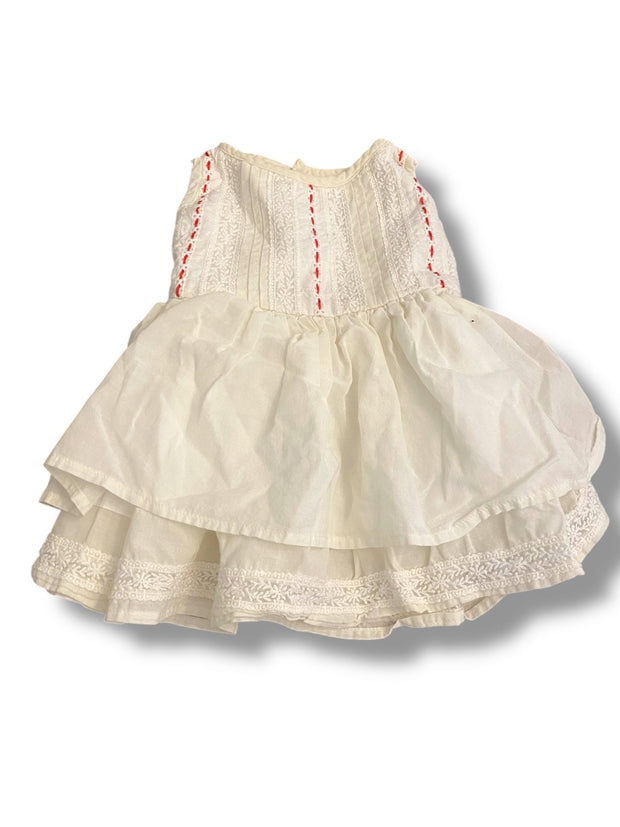 Size 18 month Well Dressed Wolf white lace tiered dress with red thread accents Default Title / 18 month / Girl