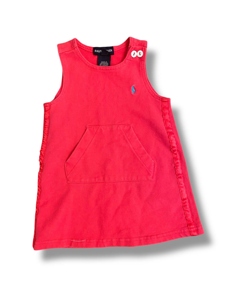 Size 12 month Ralph Lauren bright pink sleeveless dress with pockets on front, blue rider Default Title / 12 / Girl