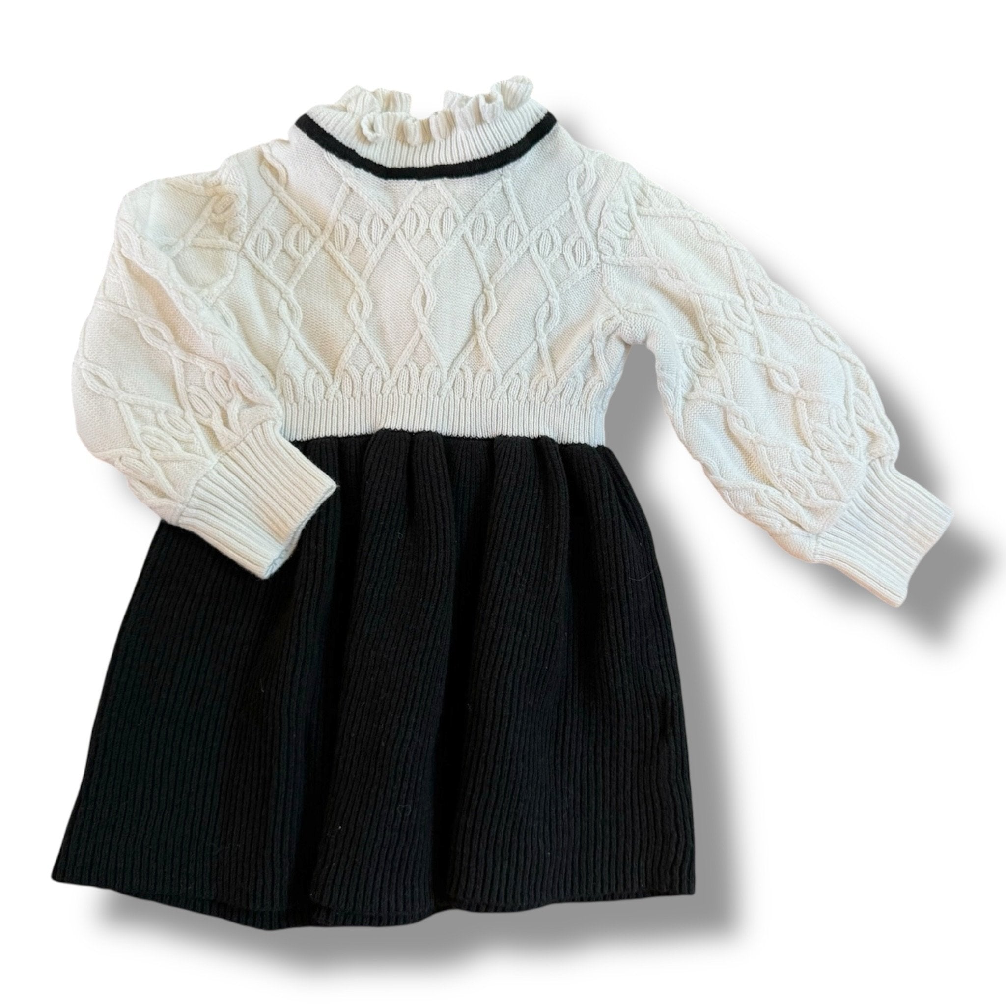Size 6-12 month Janie and Jack sweater dress with white cable knit top and black bottom Default Title / 6-12 month / Girl