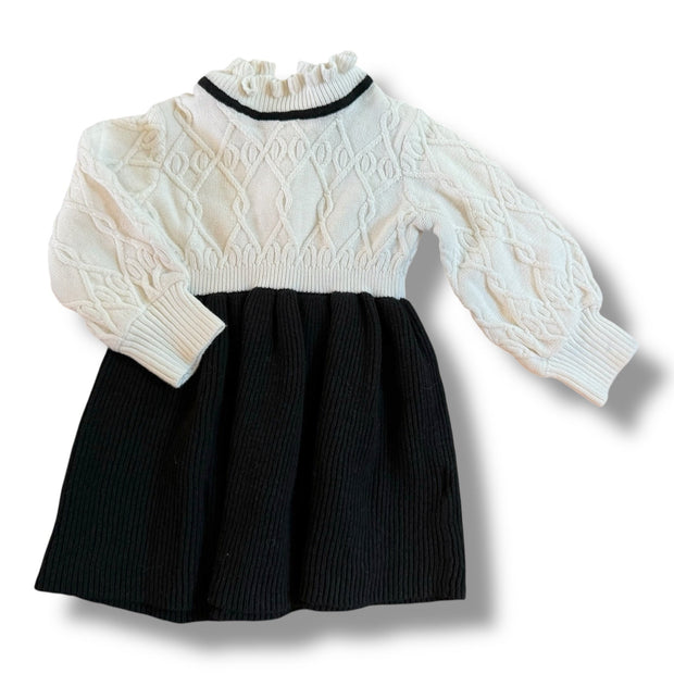 Size 6-12 month Janie and Jack sweater dress with white cable knit top and black bottom Default Title / 6-12 month / Girl