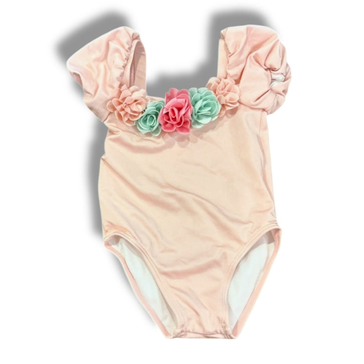 Size 12-18 month Janie and jack pink one piece with flowers at neckline Default Title / 12-18 month / Girl