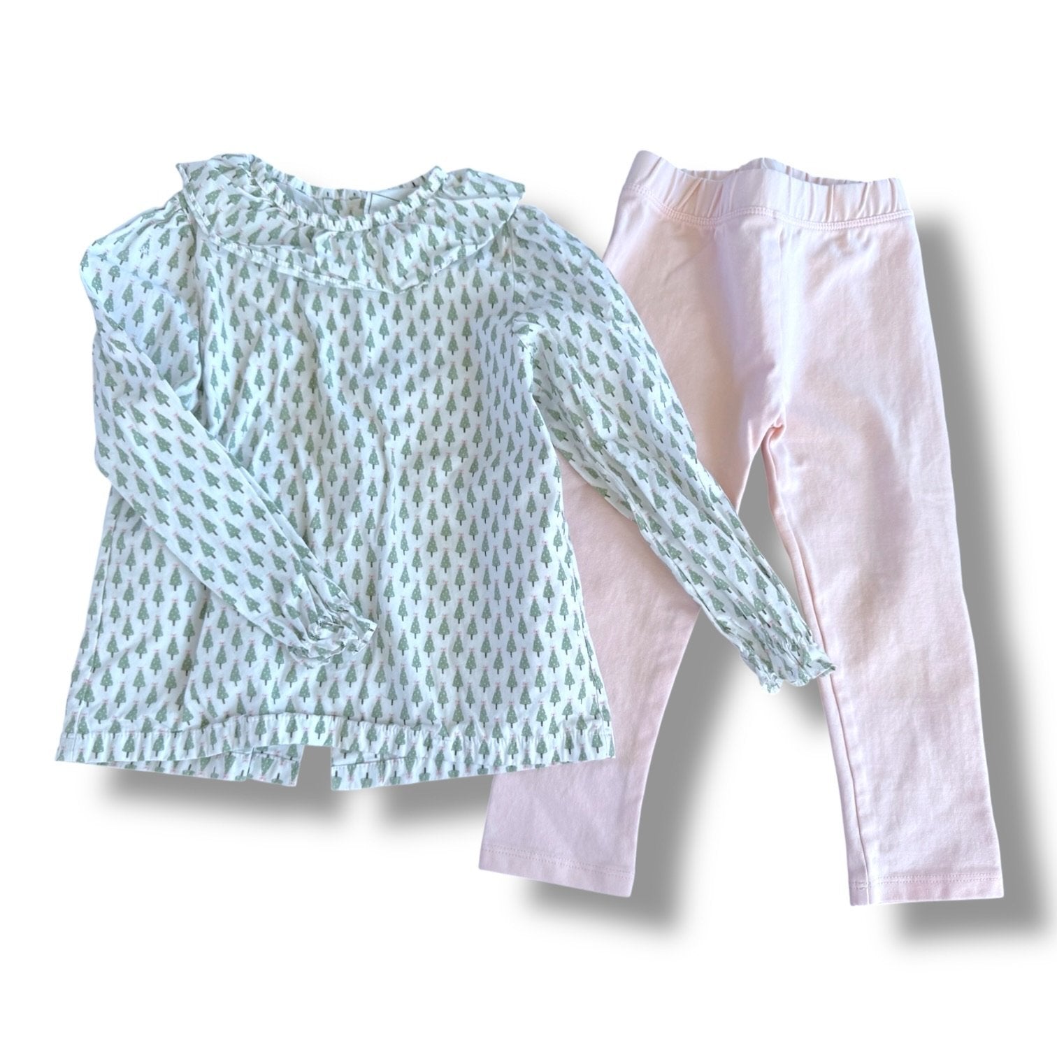 Size 3 Lila and Hayes light pink legging & white blouse light green Christmas trees with pink bows Default Title / 3 / Girl