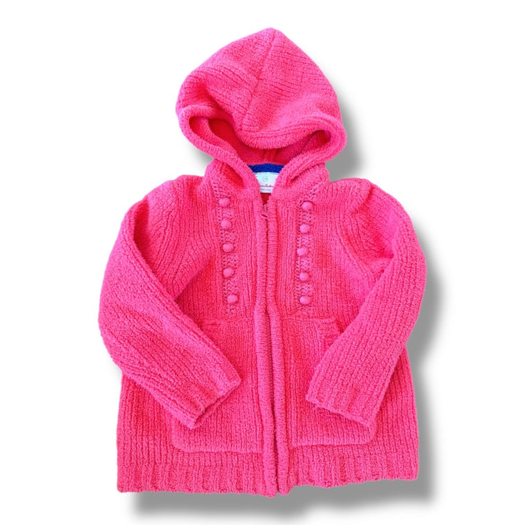 Size 4 Hanna Andersson coral fuzzy zip hoodie / pom poms on front Default Title / 4 / Girl
