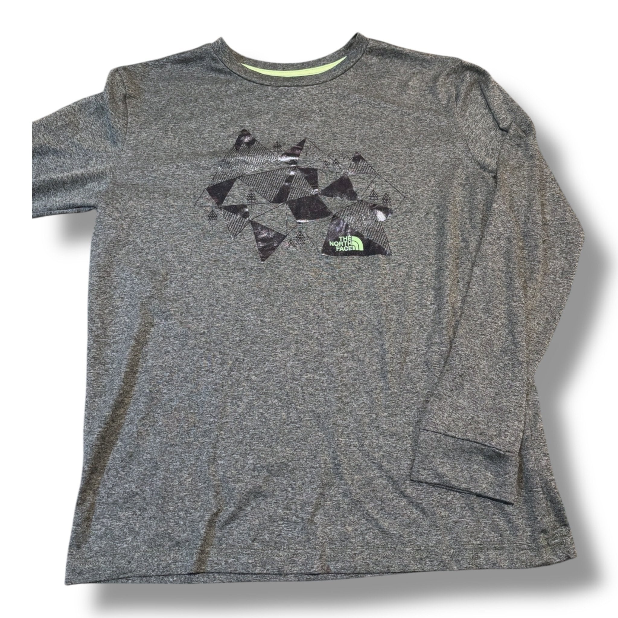 Size 14/16 North Face heathered dark green performance long-sleeve tee w/ mountains Default Title / 14-16 / Boy
