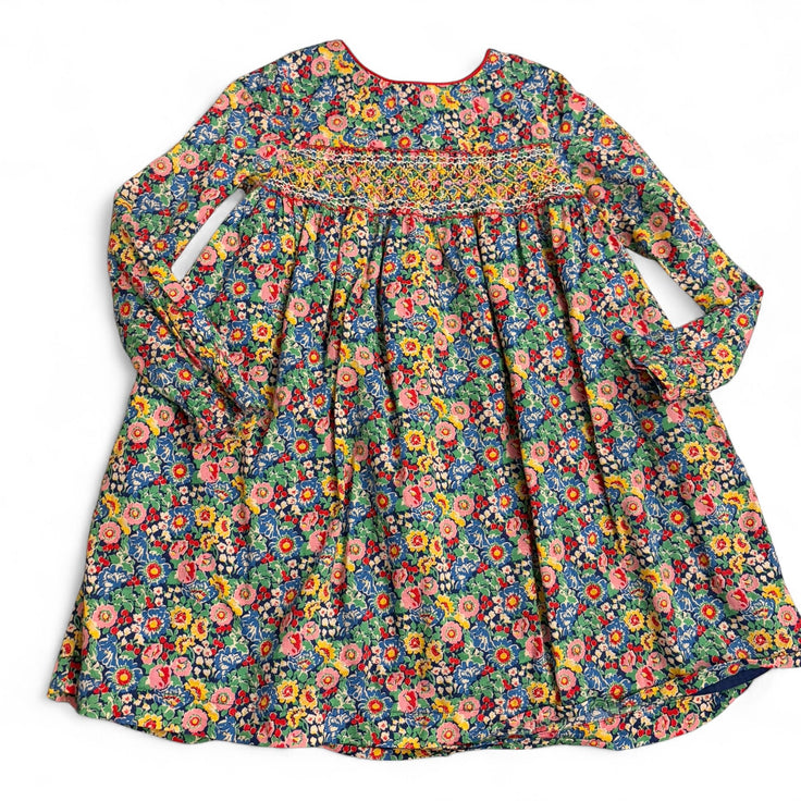 Size 8-9 Boden blue/yellow/red/pink floral long sleeve dress with smocking Default Title / 9-Aug / Girl