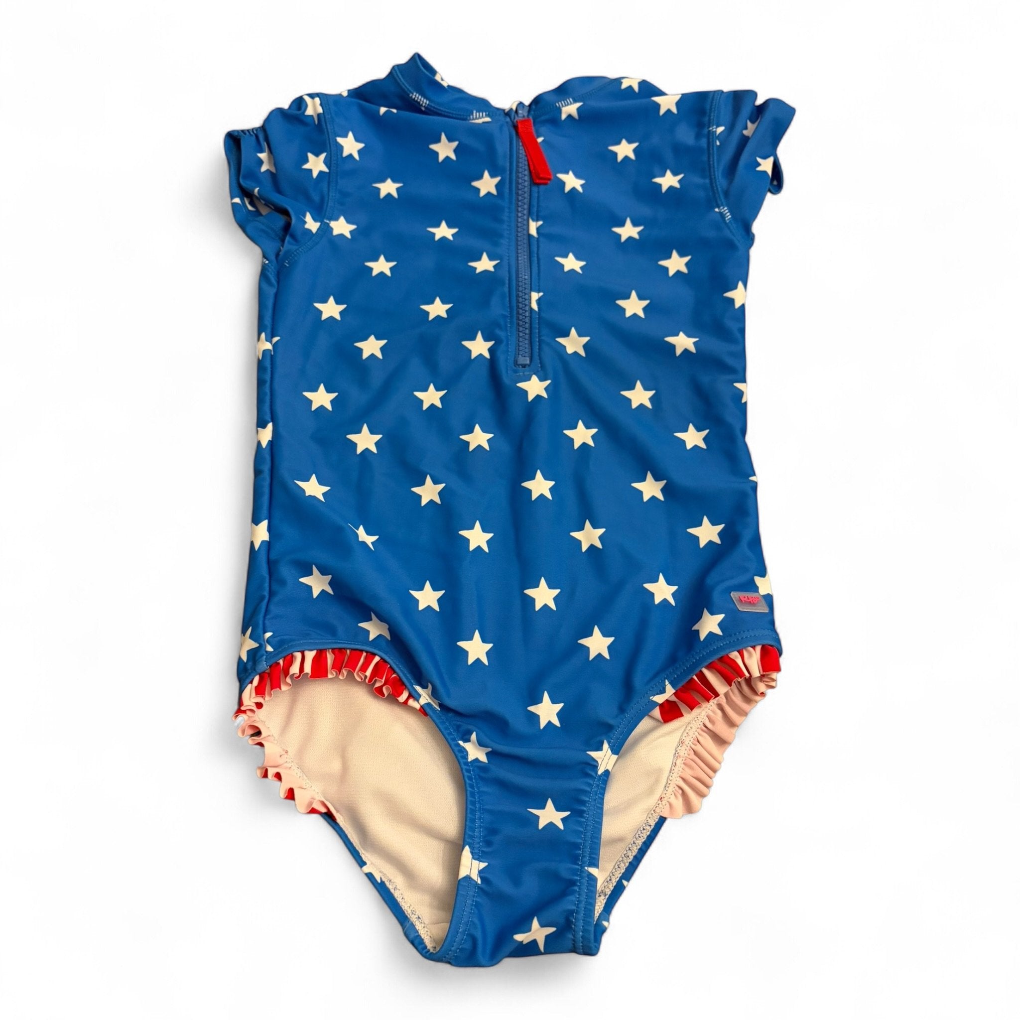 Size 8 Ruffle Butts blue short sleeve rashguard with white stars/red trim Default Title / 8 / Girl