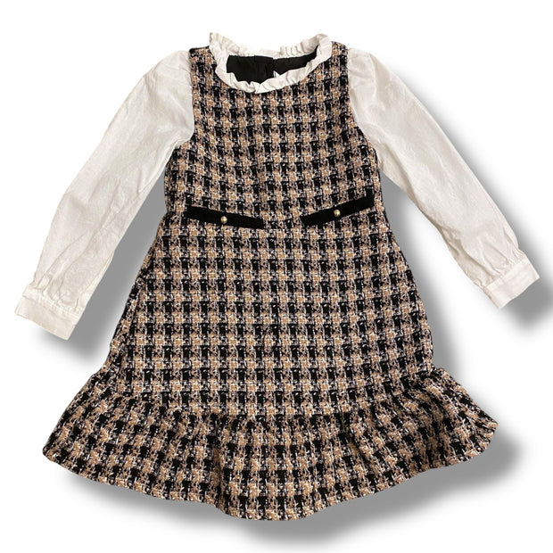 Size 4 Janie and Jack black and tan tweed dress with white sleeves and collar Default Title / 4 / Girl