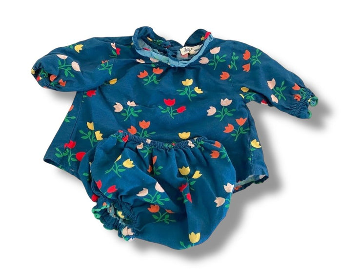 Size 6 month Hello Simone navy floral long sleeve withg button up back and matching bloomers Default Title / 6 month / Girl