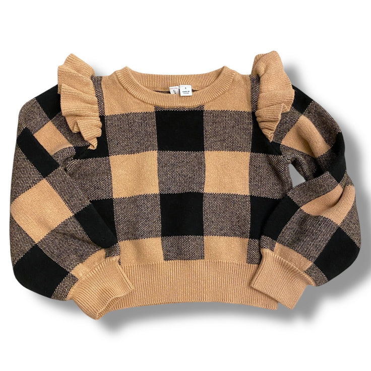 Size 8 Janie and Jack black and tan checkered sweater with ruffles Default Title / 8 / Girl