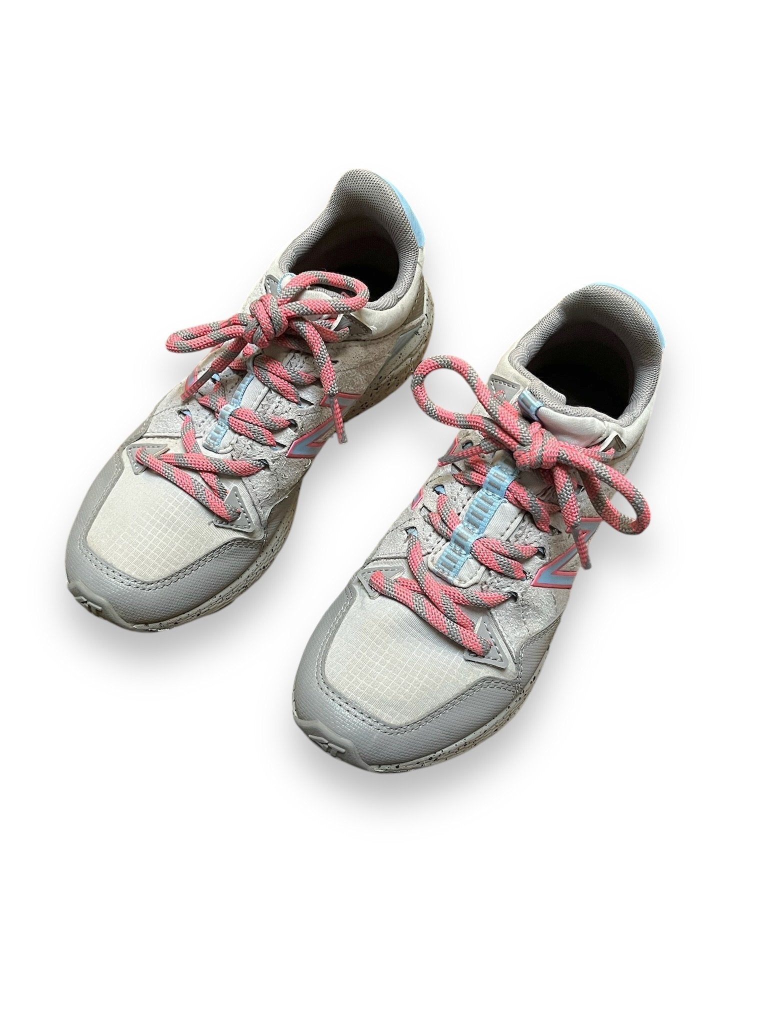 Size 2 girls New Balance grey sneakers with pink/blue details and speckled soles Default Title / 2 / Girl