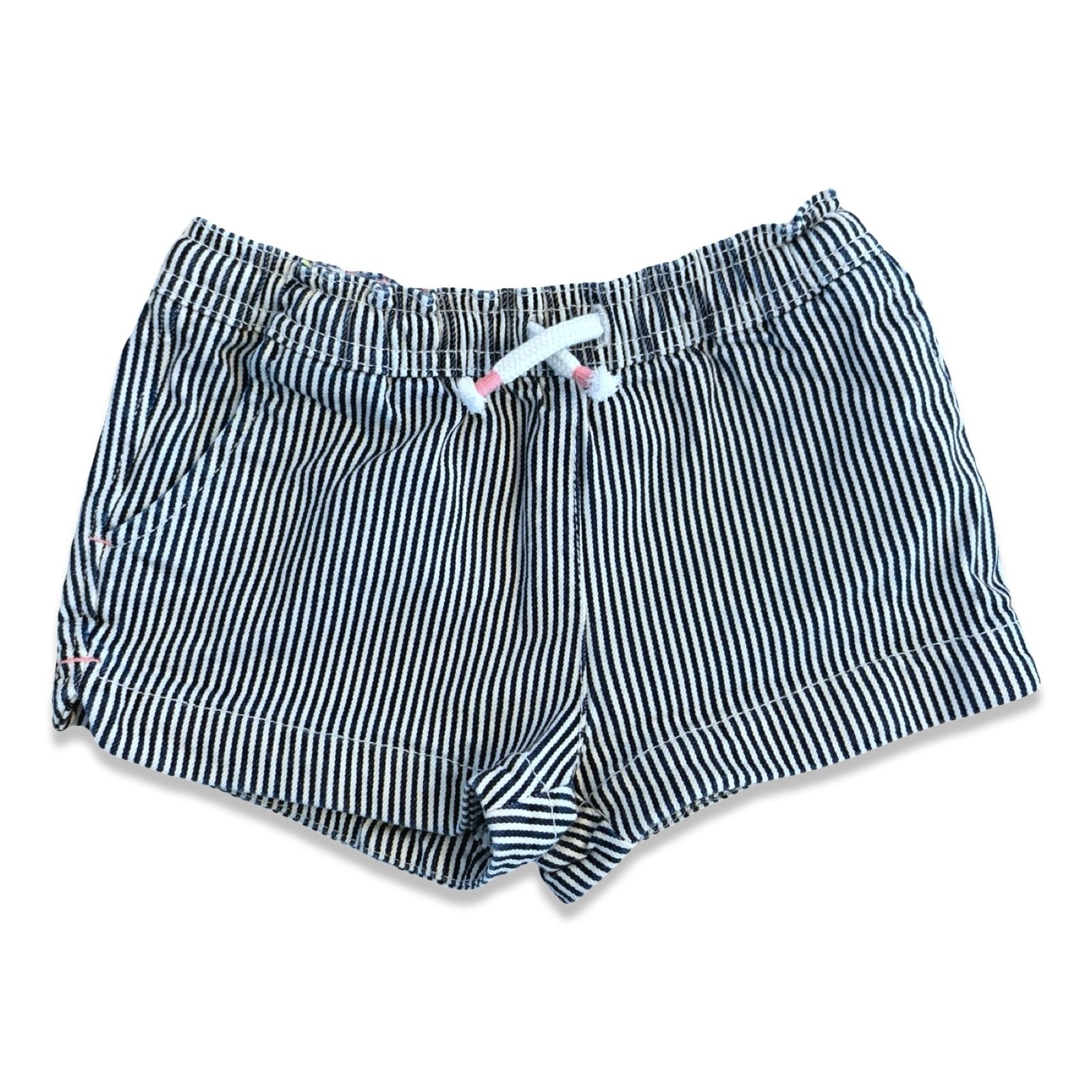 Size 6 Boden black and white striped shorts with drawstring waist, heart pockets on back Default Title / 6 / Girl