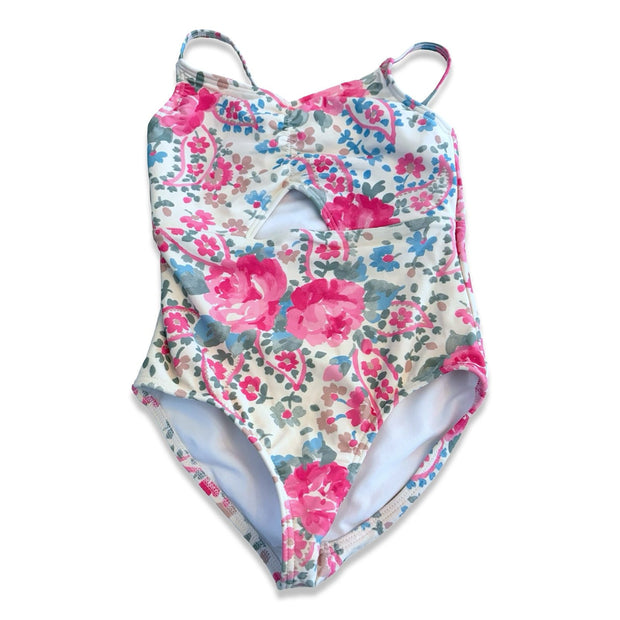 Size 5-6 Abercrombie one piece pink/green/blue floral swim with cutout Default Title / 6-May / Girl