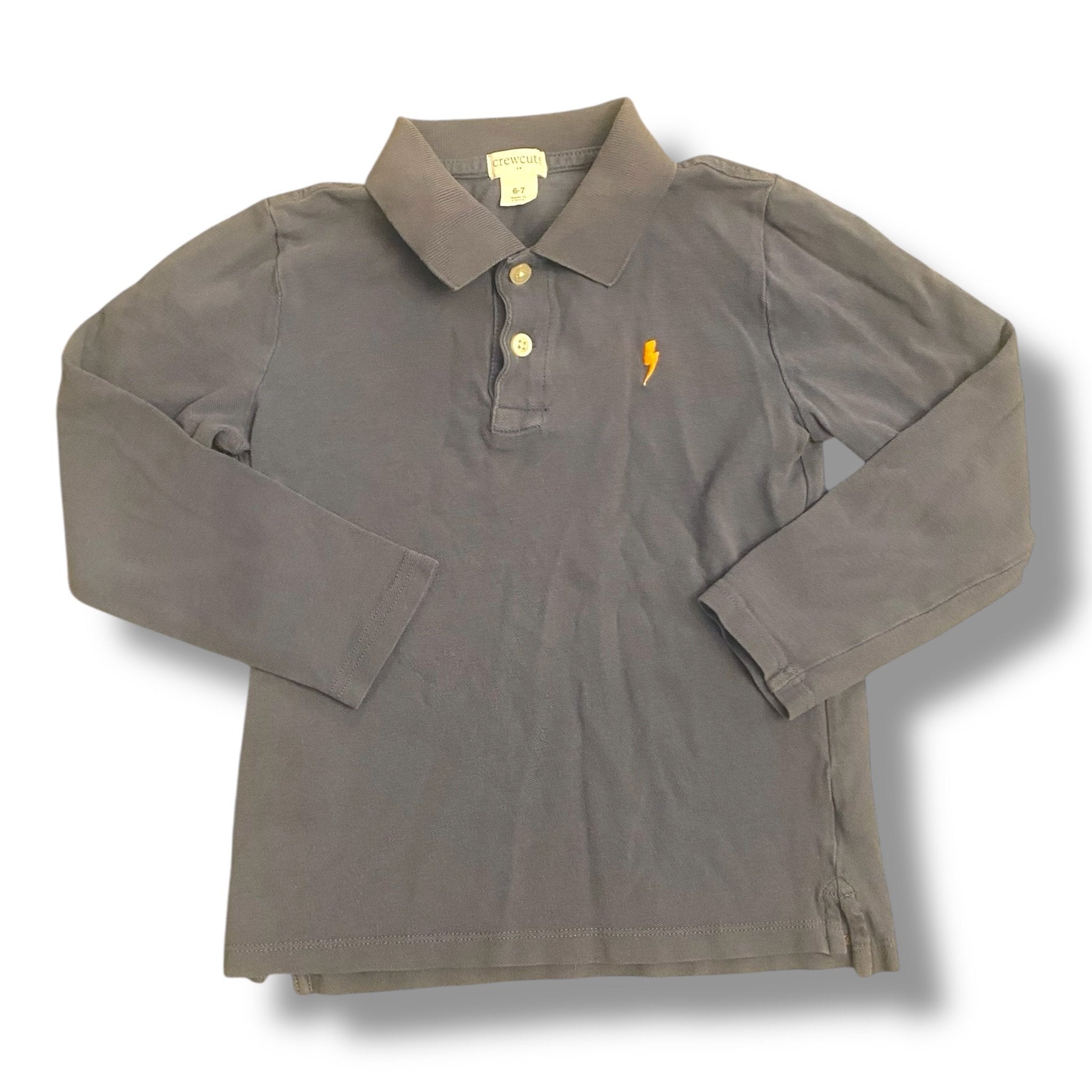 Size 6-7 Crewcuts long sleeve blue polo with orange lightning bolt Default Title / 7-Jun / Boy