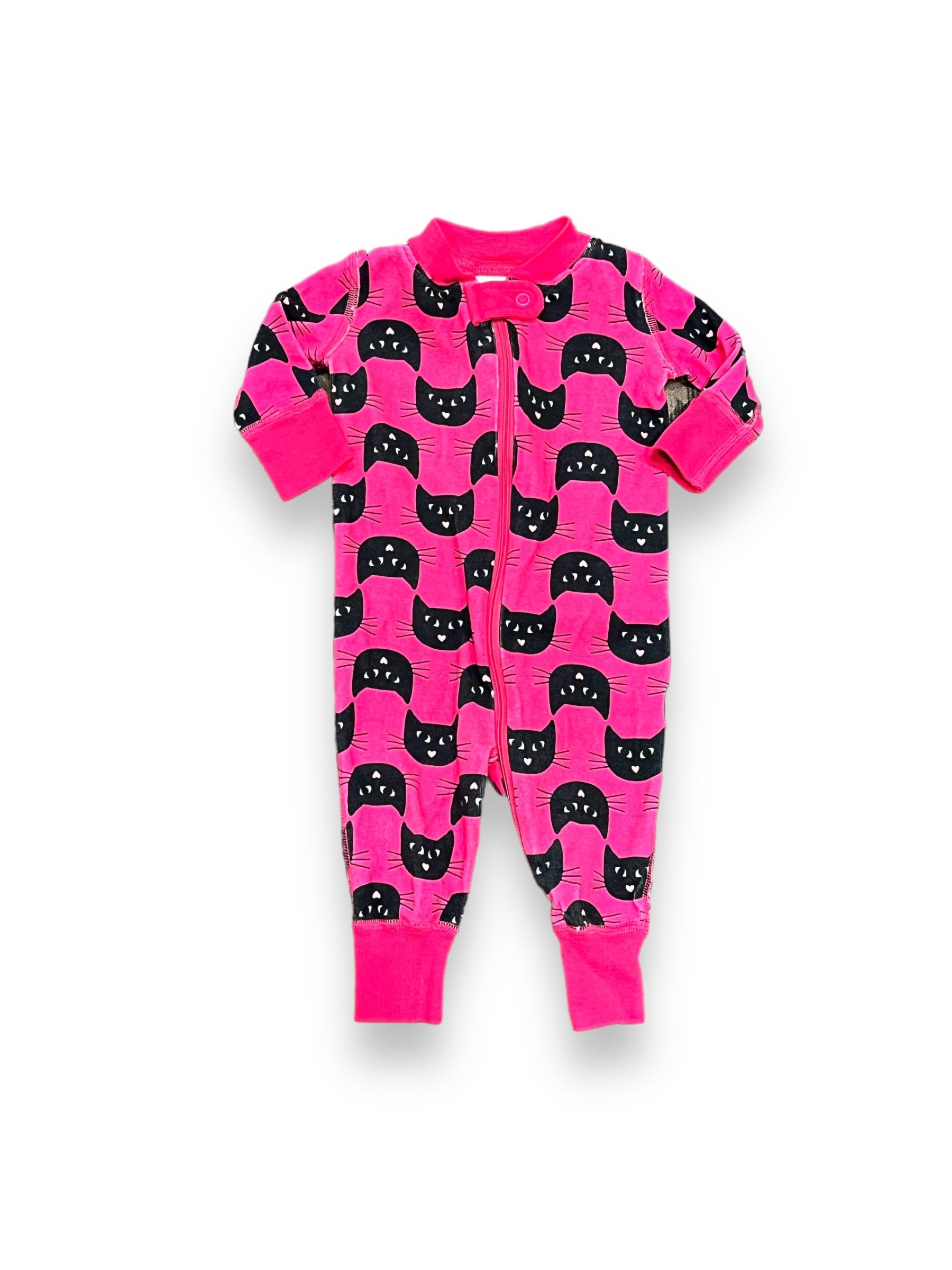 Size 0-3 month Hanna Andersson pink/black cat zip up pajamas Default Title / 0-3 month / Girl