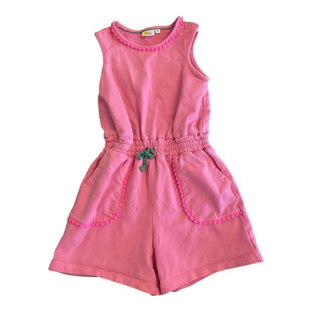 Size 7-8 Boden pink romper with bright pink pom pom trim and green tie Default Title / 8-Jul / Girl