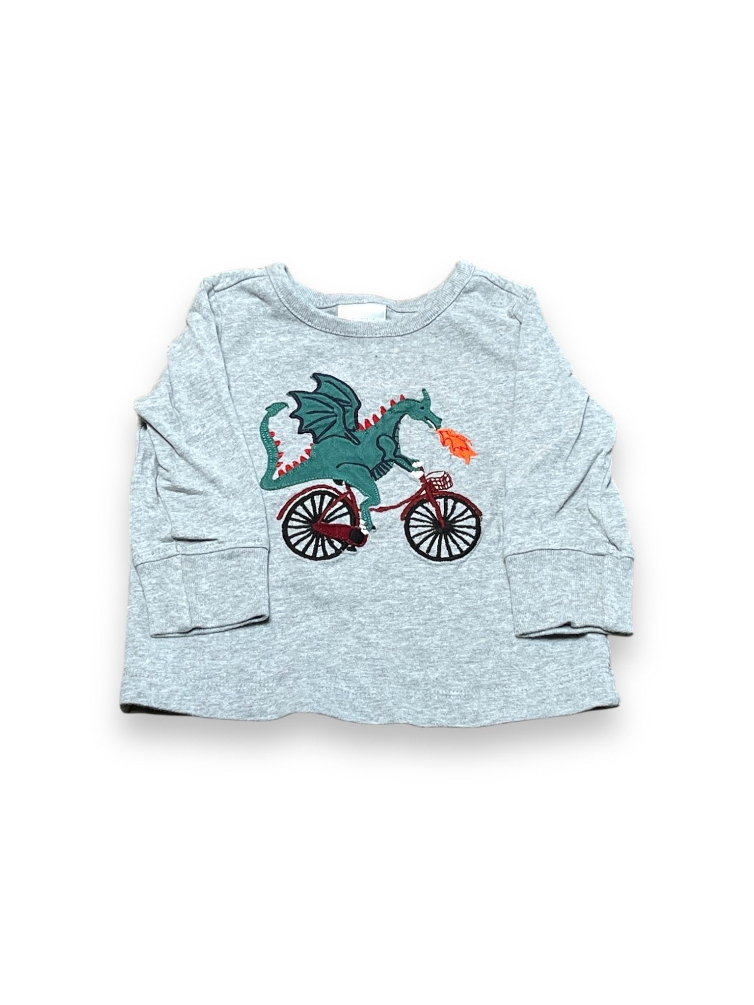 Size 12-18 month Hanna Andersson grey long sleeve tee with dragon riding a bike Default Title / 12-18 month / Boy