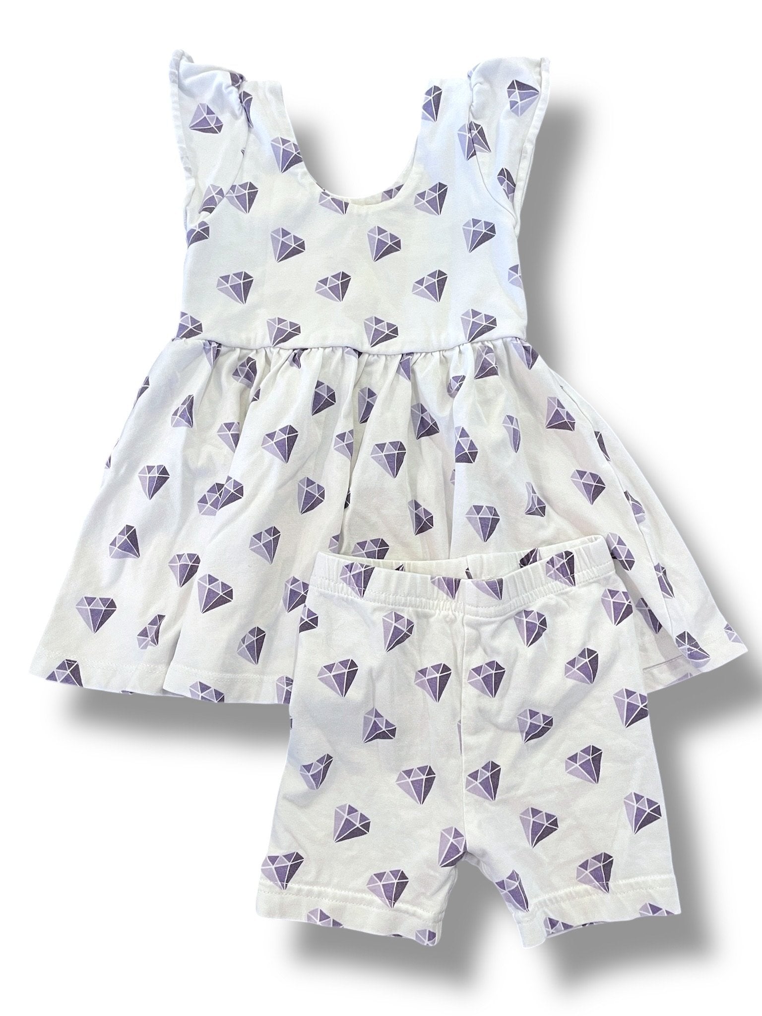 Size 6-12 month Monica and Andy white dress purple jewels/ with biker shorts Default Title / 6-12 month / Girl
