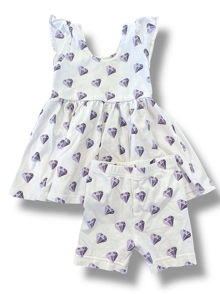 Size 6-12 month Monica and Andy white dress purple jewels/ with biker shorts Default Title / 6-12 month / Girl