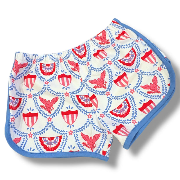 Size 3 TBBC red/white/blue patriotic knit shorts, blue trim Default Title / 3 / Girl