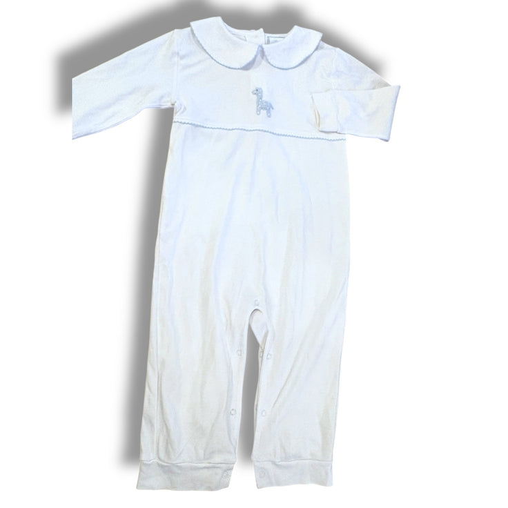 Size 24 month little english white romper with collar, crocheted giraffe Default Title / 2 / Boy