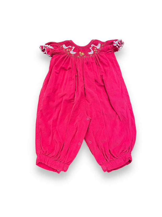 SIze 6 month Little English pink corduroy romper with smocked ducks Default Title / 6 month / -