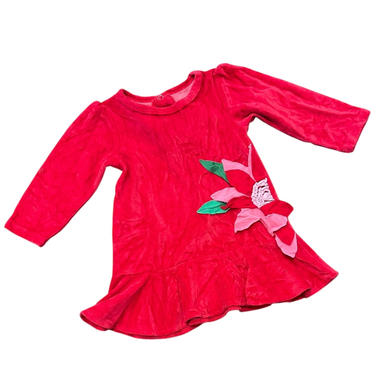 Size 12-18 Mudpie red velour dress poinsetta applique Default Title / 12-18 month / Girl