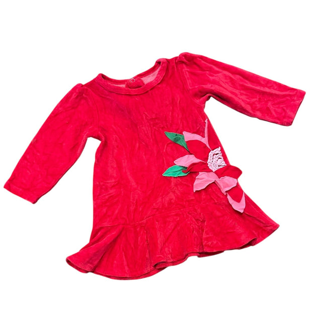 Size 12-18 Mudpie red velour dress poinsetta applique Default Title / 12-18 month / Girl